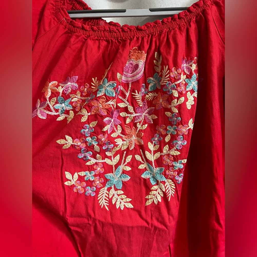 Free People Red Embroidered Women's Top - Picture 6 of 6